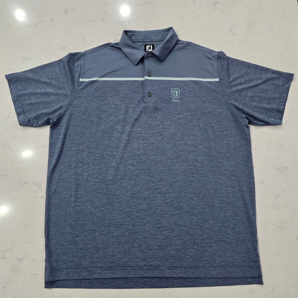 FootJoy TPC Sawgrass Men's 2XL Blue Heather Golf Polo Performance FJ Logo